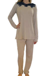 intimo-ortopedia-abbiati-Pigiama-Donna-Beige-con-Pizzo-Blu-Paladini-0