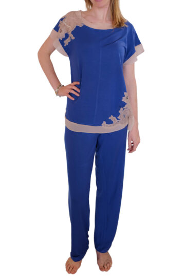 intimo-ortopedia-abbiati-Pigiama-Estivo-Donna-Modal-Blu-Pizzo-Nude-Paladini-0